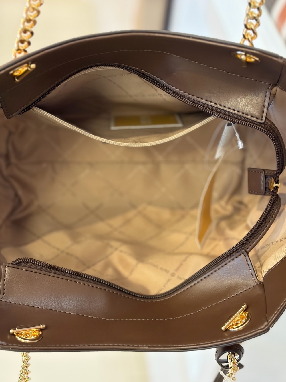 Michael Kors Chocolate Brown Suede Jet Set Travel Chain Tote Shoulder bag - Picture 10 of 13